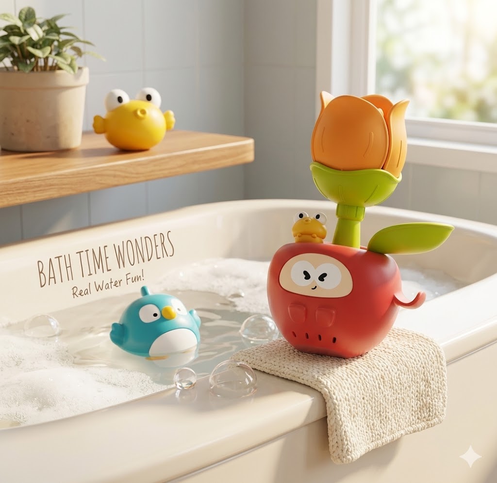Interactive Bathroom Water Sprinkler Toy – Suction Cup Wall-Mount Bath Game with Handheld Scoop for Kids