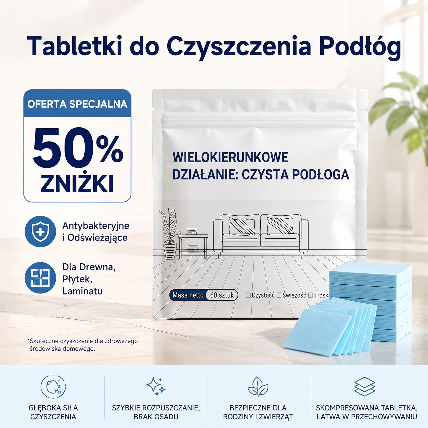 PKNEW®🫧 Tabletki do mycia podłóg🍇 – Uniwersalny środek czyszczący do powierzchni drewnianych, laminatowych, płytek oraz ścian w kamperach, o działaniu antybakteryjnym i odświeżającym.