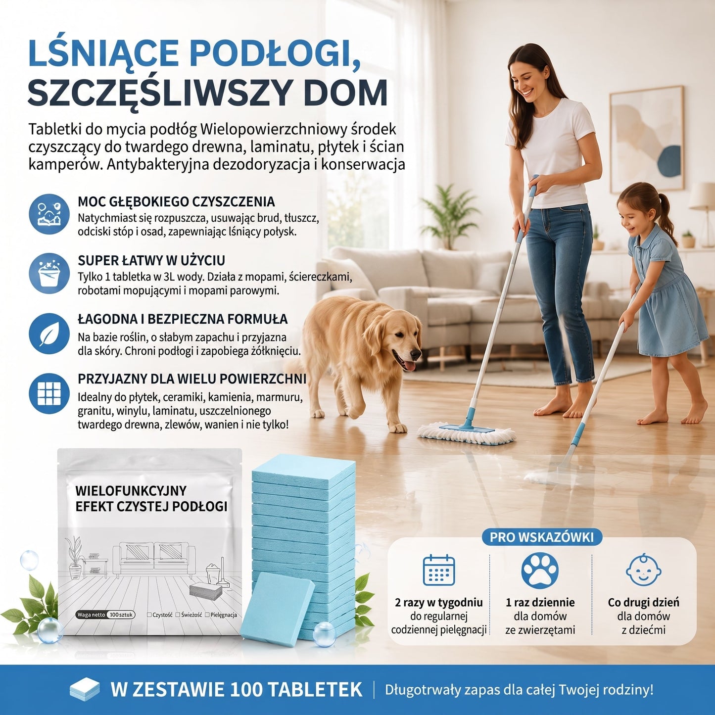 PKNEW®🫧 Tabletki do mycia podłóg🍇 – Uniwersalny środek czyszczący do powierzchni drewnianych, laminatowych, płytek oraz ścian w kamperach, o działaniu antybakteryjnym i odświeżającym.